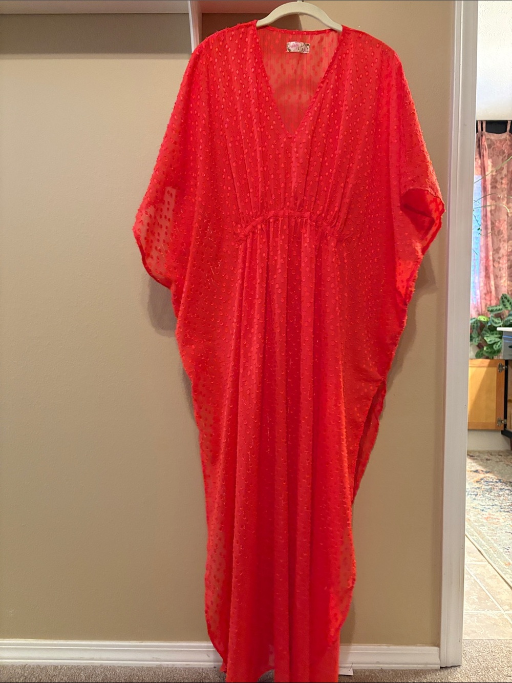 Bright Red Stevie sheer Kaftan swim cover up - Picture 3 of 4